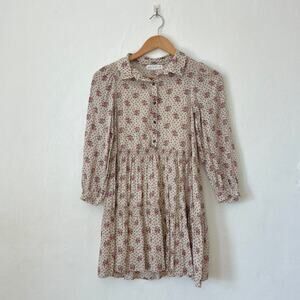 Zara Kids – Girls Floral Metallic Button Up Babydoll Dress